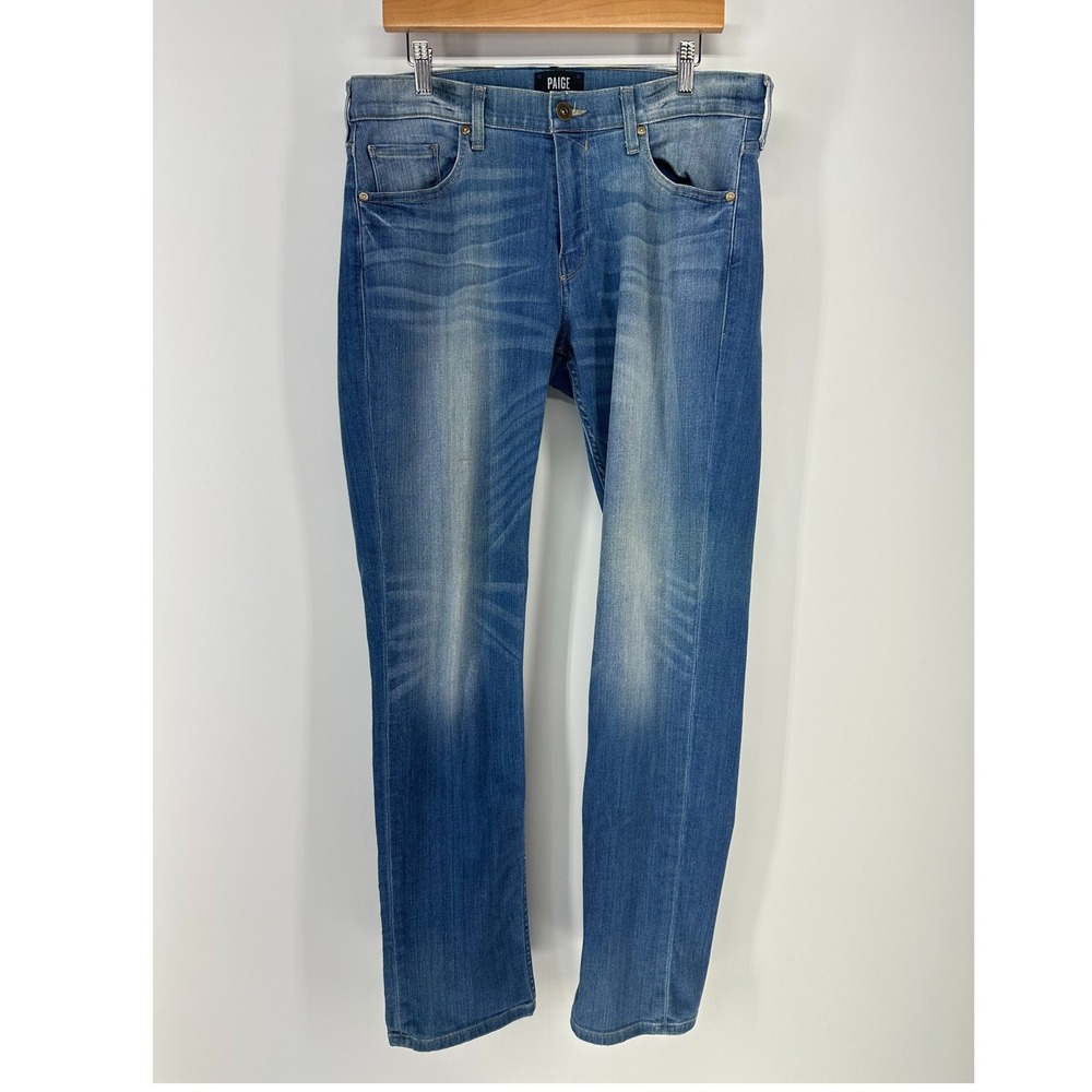Paige Jeans Men 34 Blue Slim Straight Leg Stretch Denim Medium Wash Casual Pants